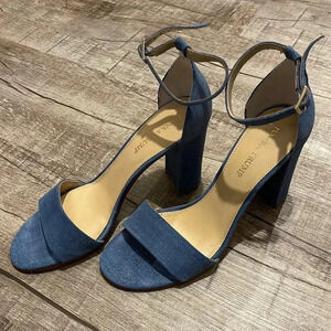 Ivanka Trump - Klover Sandals - Blue Chambray Suede Block Heel - Size 9M - GUC!!
